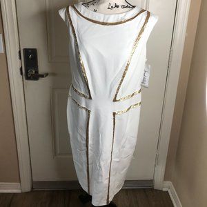 NWT Joseph Ribkoff Sleeveless Sequin Trim Sheath Dress Ivory/Gold